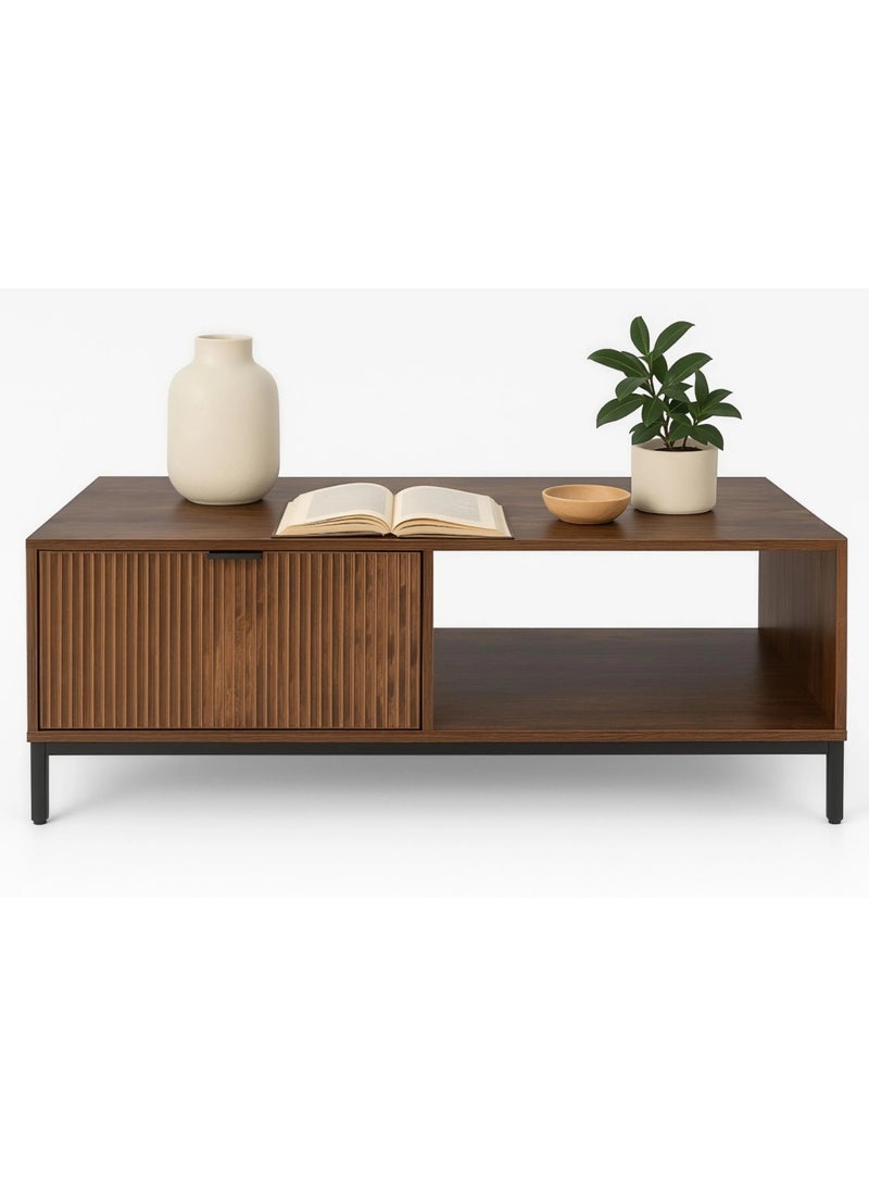 Concent Modern Coffee Table with Ribbed Wood Design and Metal Legs - Image 4